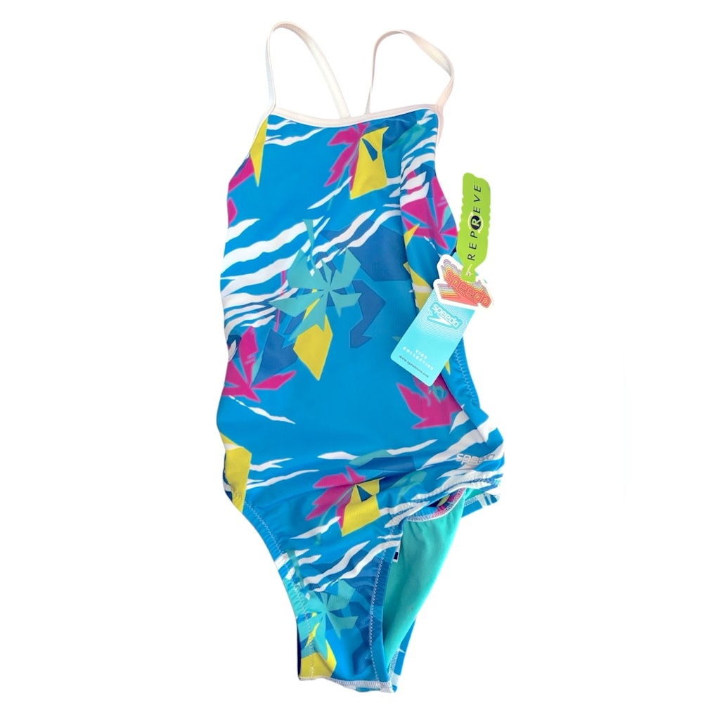 Speedo Palm Triangle Oneback Girls Swimsuit Size 6-6X NWT